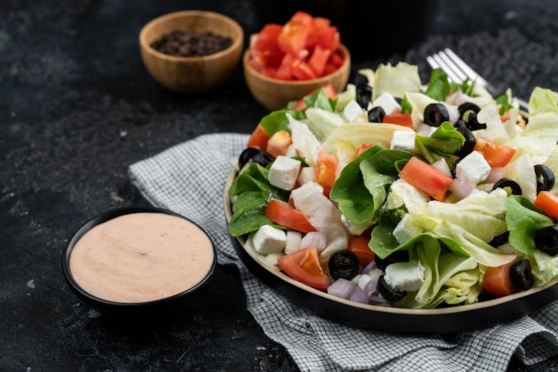 Grilled Chicken Greek salad with feta and olives